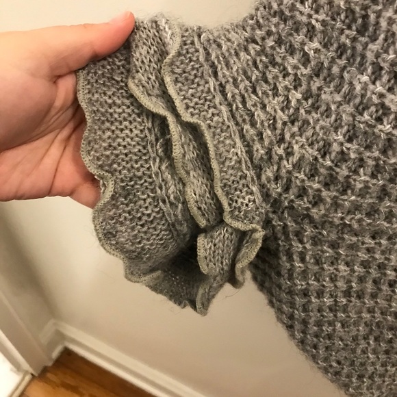 Anthropologie Moth Rocia Sweater Cardigan Small gray ruffles wool - Picture 7 of 13